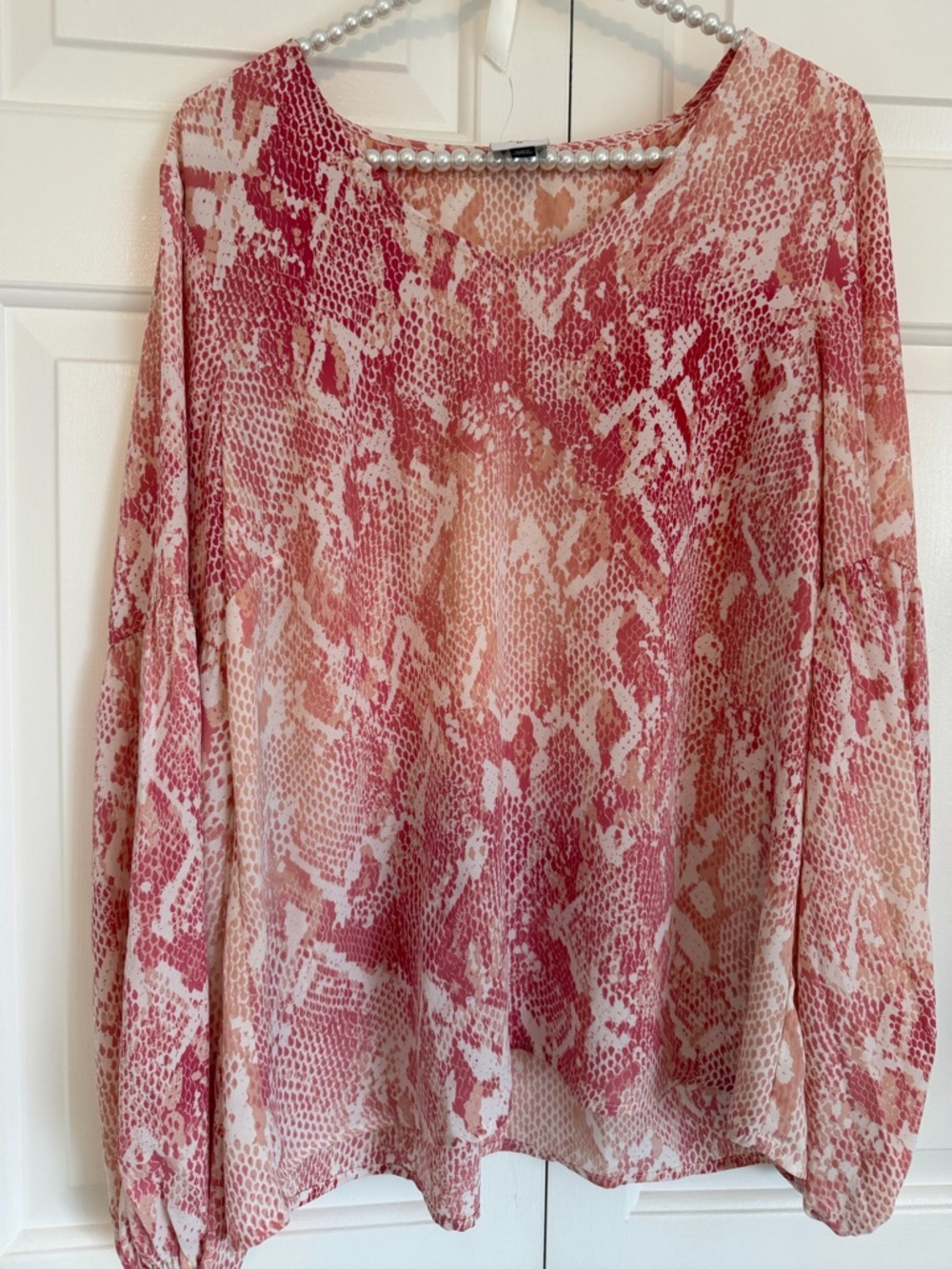 CAbi Bethany Women's Pink Snake-Print Long Sleeve Blouse M